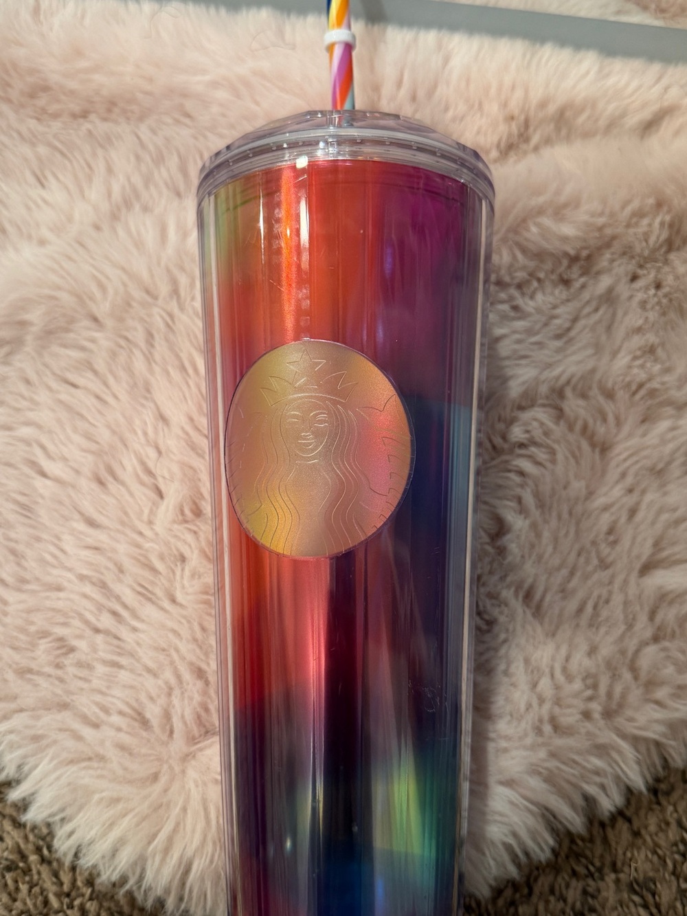 Starbucks Multicolor Iridescent Rainbow Tumbler with Striped Straw